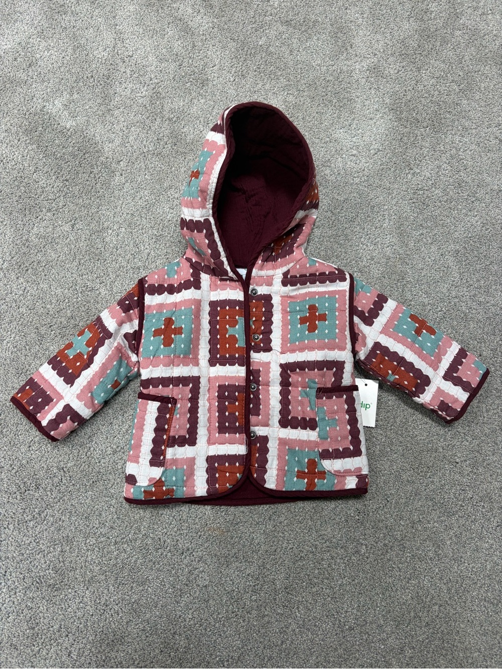 NWT dip Baby Girl Patchwork Quilted Hooded Jacket 6-12M